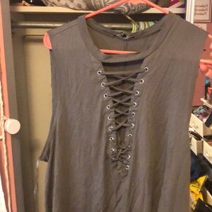 gray lace down tank top